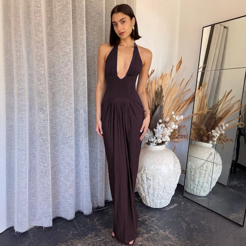 Damen Figurbetontes Abendkleid mit tiefem Ausschnitt und eleganter Drapierung Drune