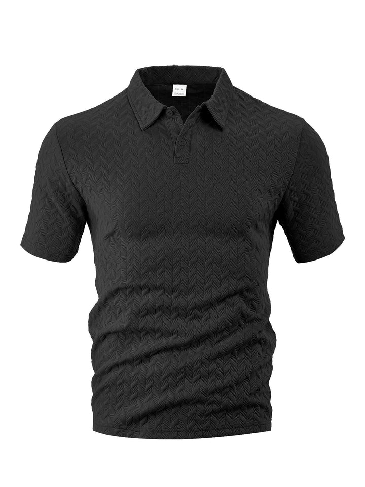 Herren nan kurzärmeliges Poloshirt mit eingeprägter Zickzackstruktur und klassischem Hemdkragen Drune