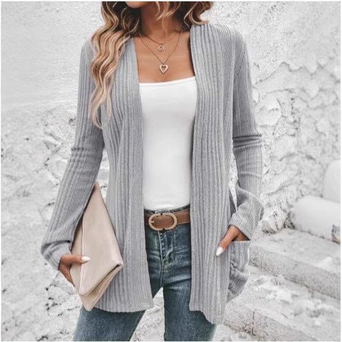 Damen Strickjacke mit offenem Design und praktischen Taschen Drune