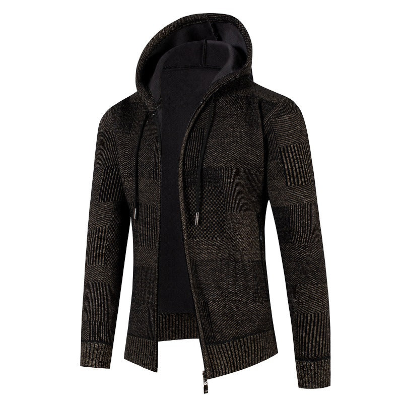 Herren Strickjacke mit gefütterter Kapuze und modernem Waffelmuster Drune