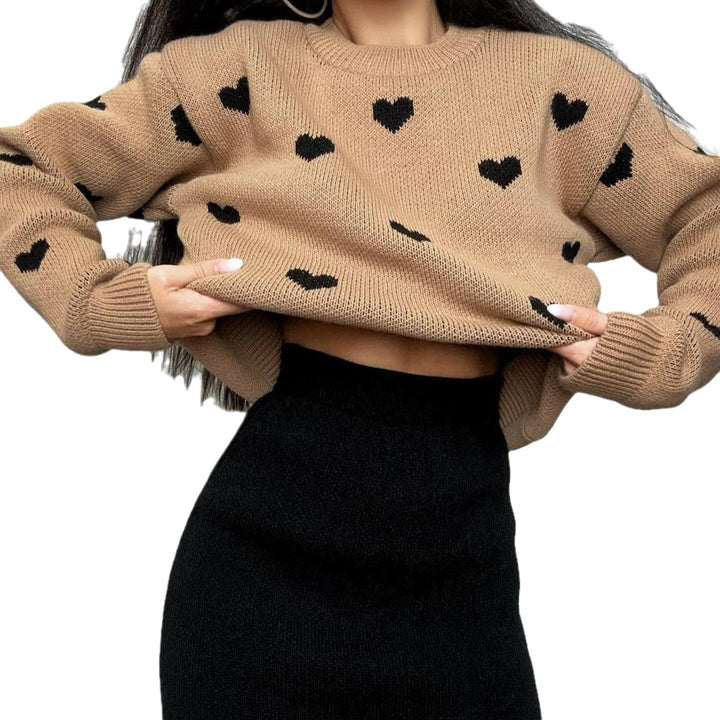 Damen lässiger Strickpullover mit Herzmotiv Drune