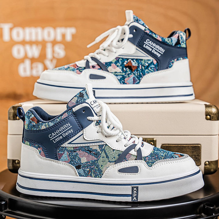 Damen modische High-Top Plateausneaker mit gewebtem Gobelinmuster, gepolstertem Knöchelkragen und dämpfender EVA-Sohle Drune
