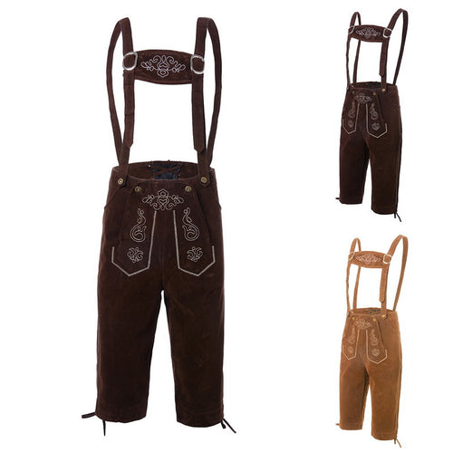 Herren nan traditionelle Wildleder Lederhose mit bestickten Trägern und Kniebund Drune