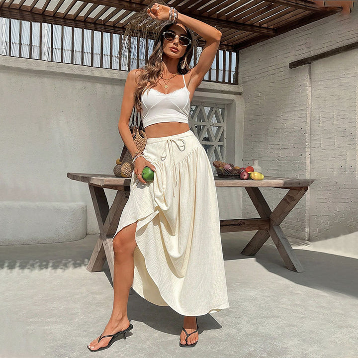 Damen Maxi-Rock mit elegantem, fließendem Schnitt und verstellbarem Taillenzug Drune