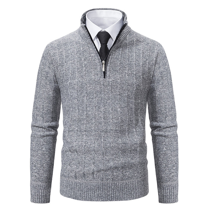 Herren nan Halbzip-Strickpullover mit strukturierter Zopfoptik, wärmendem Stehkragen und schmaler Silhouette Drune