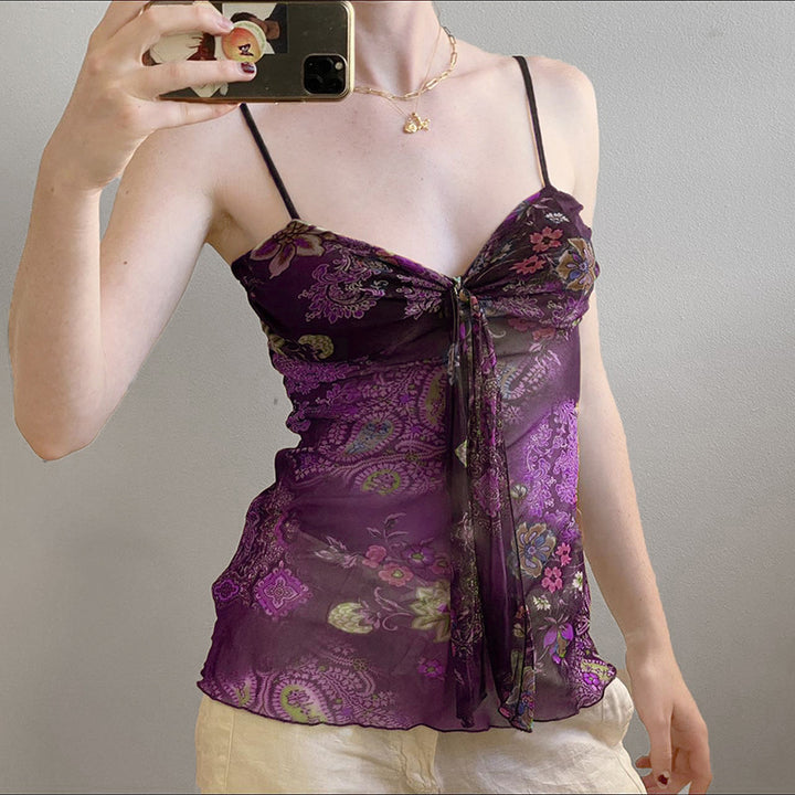 Damen Blumenmuster Spaghetti-Trägertop mit fließendem Design Drune