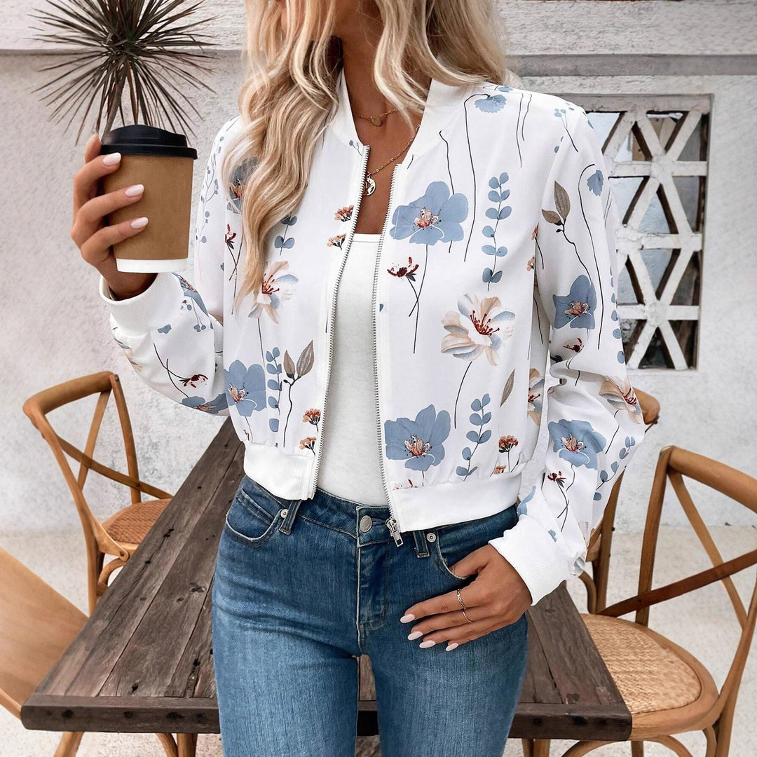 Damen Bomberjacke mit floralem Design und elastischen Bündchen Drune