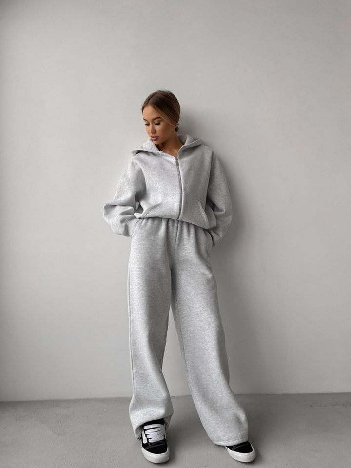 Damen lässiger Fleece-Jogginganzug mit hohem Kragen und weitem Schnitt Drune