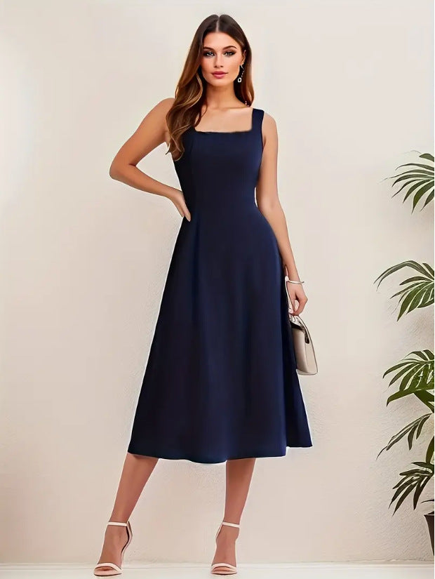 Drune | Elegantes Kleid mit Trägern Dunkelblau Farbe