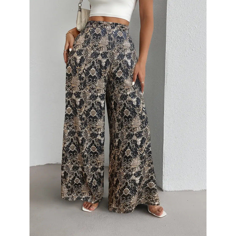 Damen Weite Palazzo-Hosen mit farbenfrohem Muster und hohem Taillenbund Drune