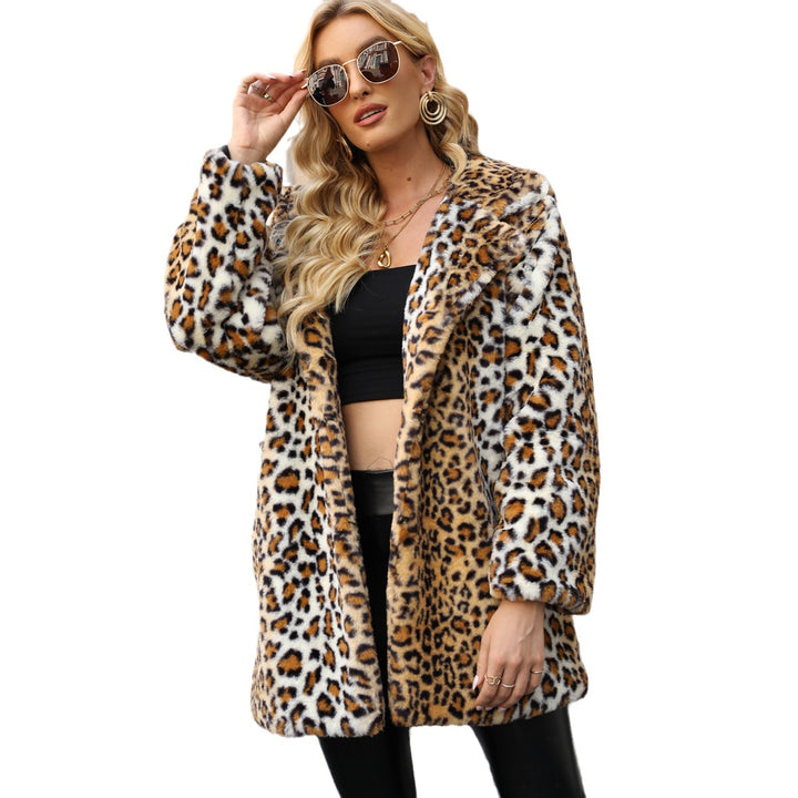 Damen Elegante Kunstfelljacke mit Leopardenmuster Drune