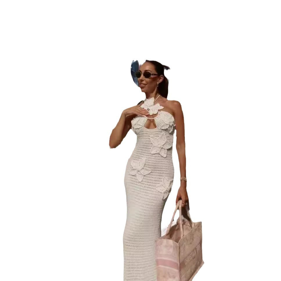 Damen Elegantes Maxikleid mit floralem Häkel-Design Drune