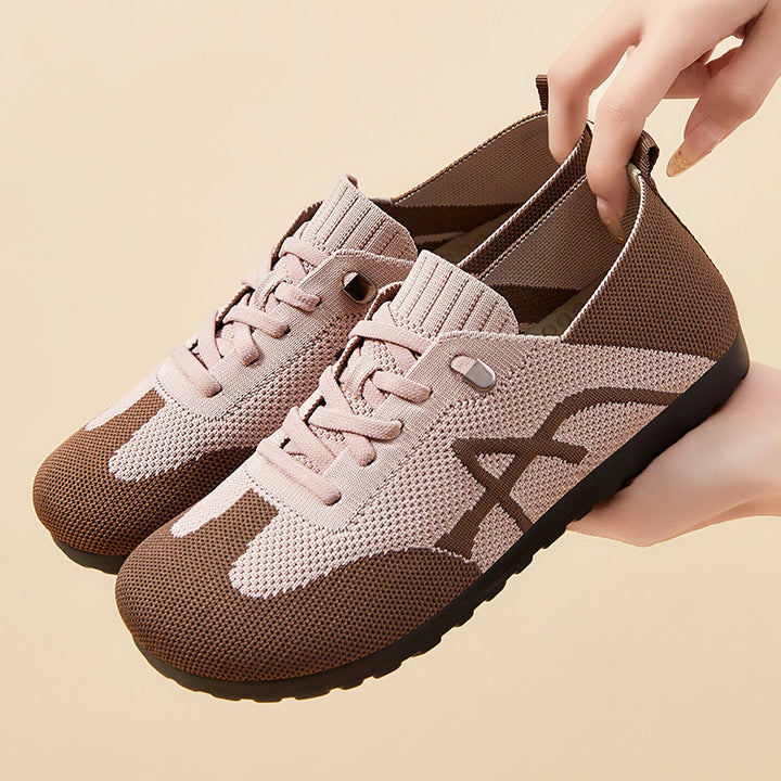 Damen nan komfortabler gestrickter Slip-On Sneaker mit elastischem Schaft, dekorativer Schnürung und flexibler rutschfester Laufsohle Drune
