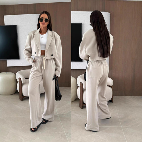 Damen sportliches Urlaubs-Set mit lässigem Blazer und hoch geschnittenem Oberteil Drune