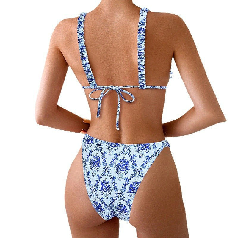 Damen Hochtaillierter Bikini mit verspieltem Rüschendesign Drune