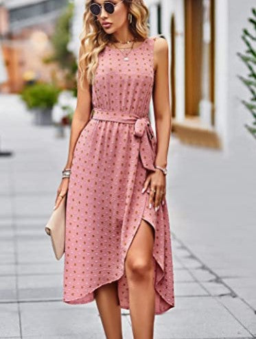 Damen Wickelkleid mit glänzenden Punkten und Taillengürtel Drune