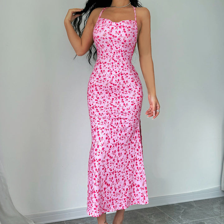 Damen Maxikleid mit eleganter Schnürung und floralem Muster Drune