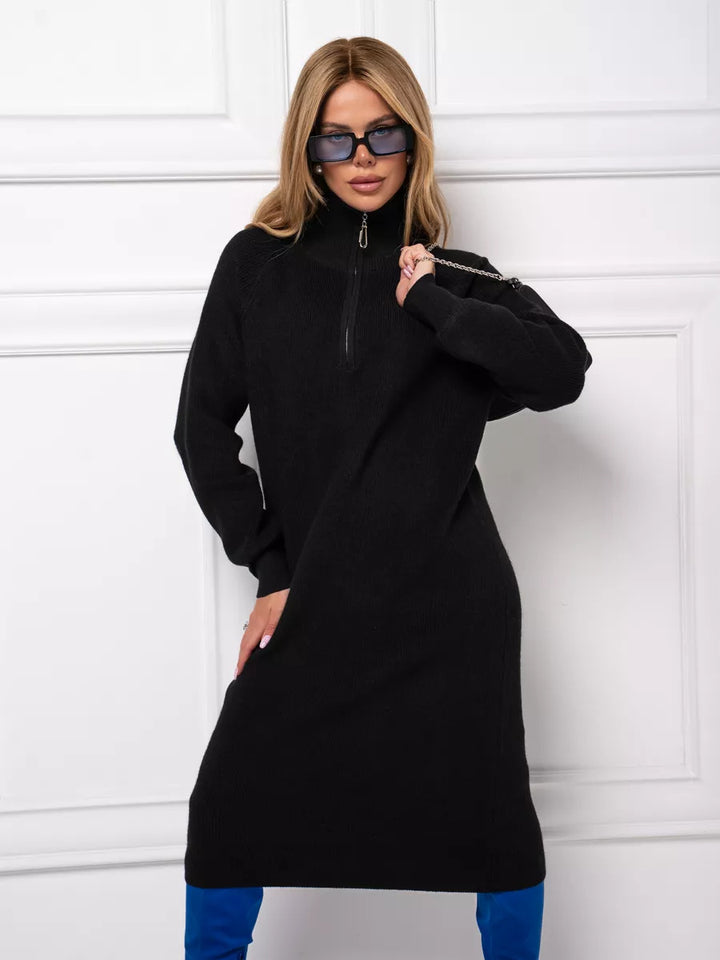 Damen Strickkleid mit hohem Kragen und Reißverschluss Drune
