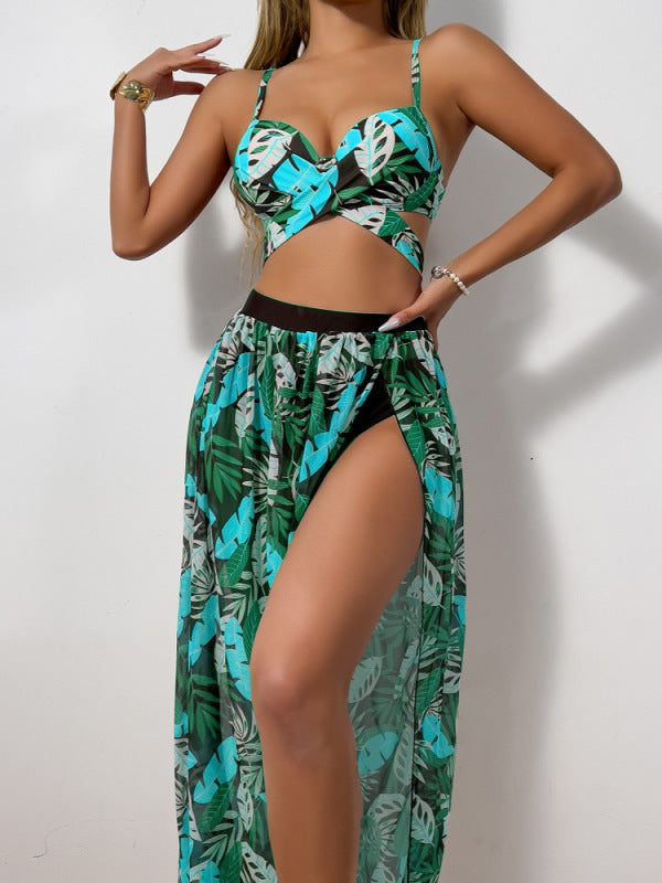 Damen Zweiteiler Bademode mit hohem Beinausschnitt und floralem Design Drune
