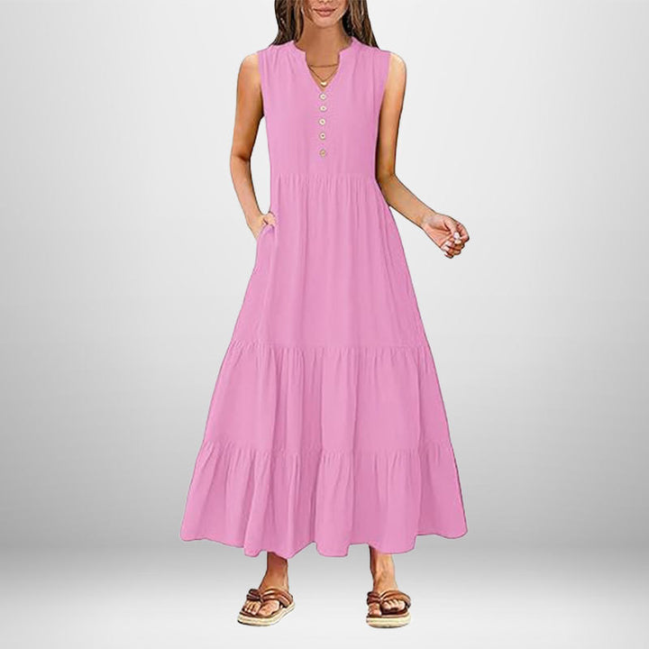Damen Maxikleid mit Knopfdetail und seitlichen Taschen Drune