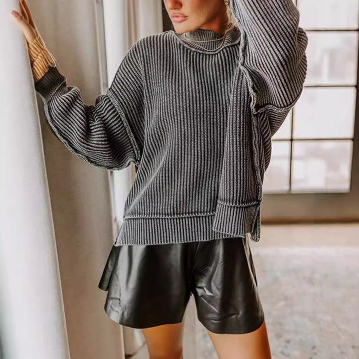 Damen lässiger Strickpullover mit strukturiertem Rippdesign Drune