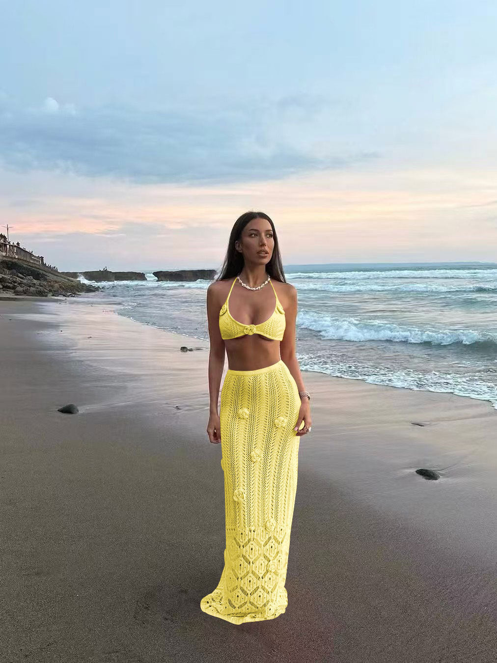 Damen Häkel-Strandkleid mit Kapuzenshirt Drune