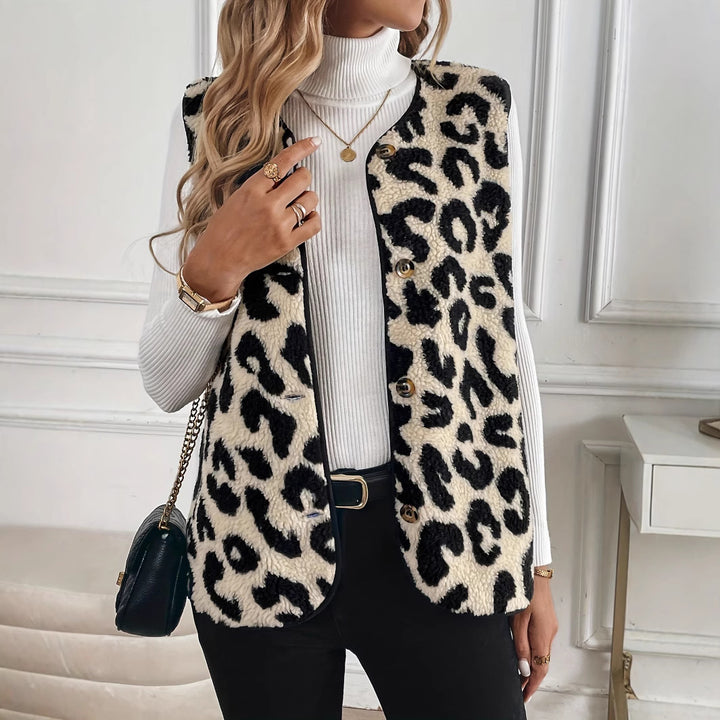 Damen Kuschelige Fellweste mit Leopardenmuster Drune