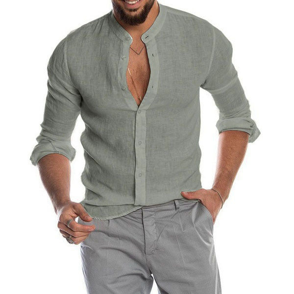 Herren Leinenhemd mit modernem Henley-Ausschnitt und Struktur Drune