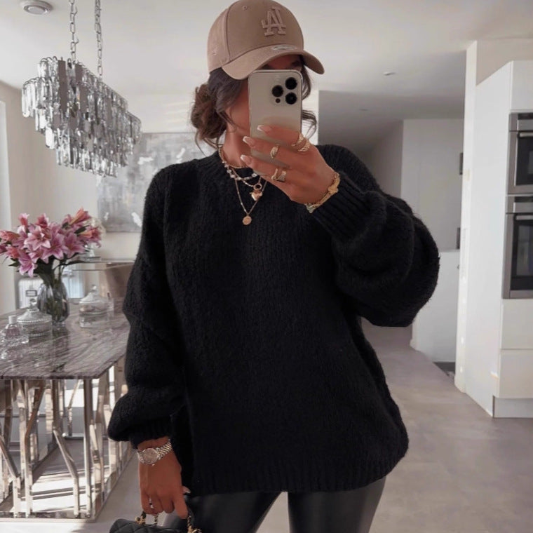 Damen luftiger Strickpullover mit voluminösen Ärmeln Drune