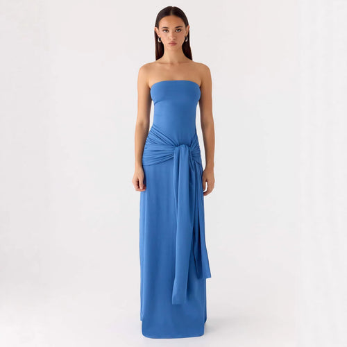 Damen Strapless Maxikleid mit elegantem Wickeldetail Drune