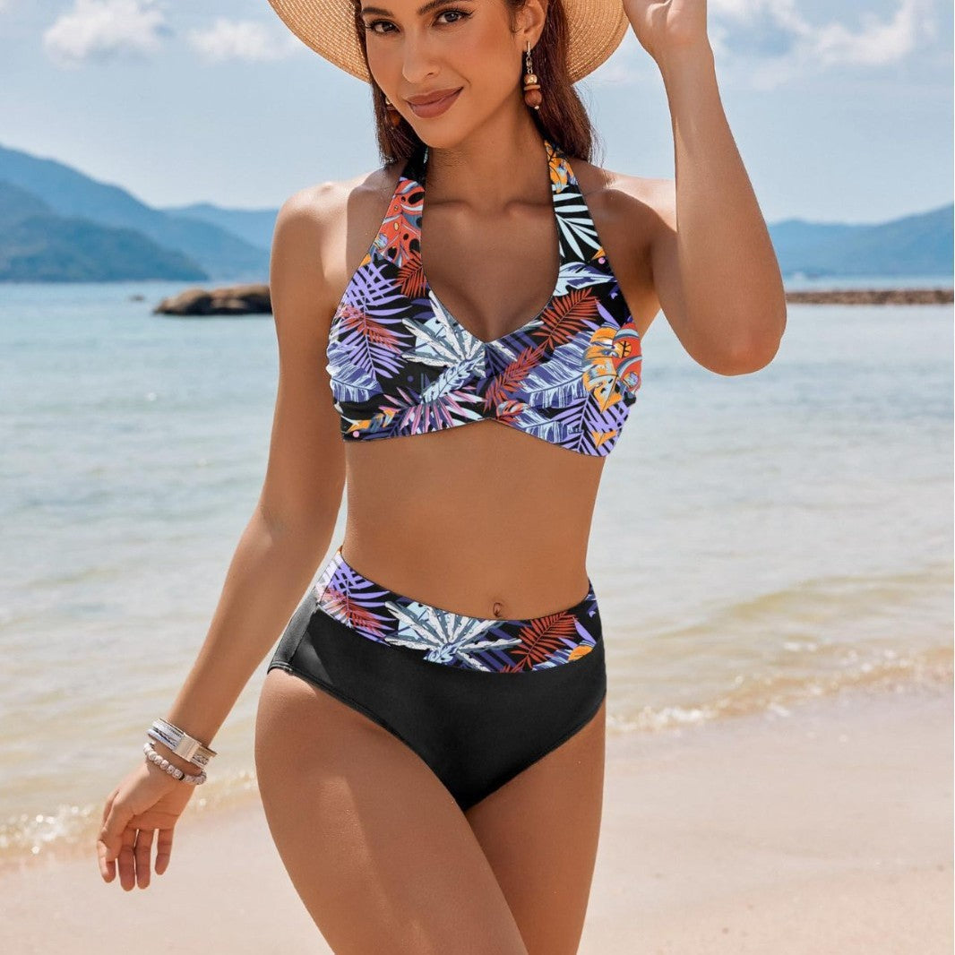 Damen Hochgeschnittener Bikini mit gekreuztem Oberteil Drune