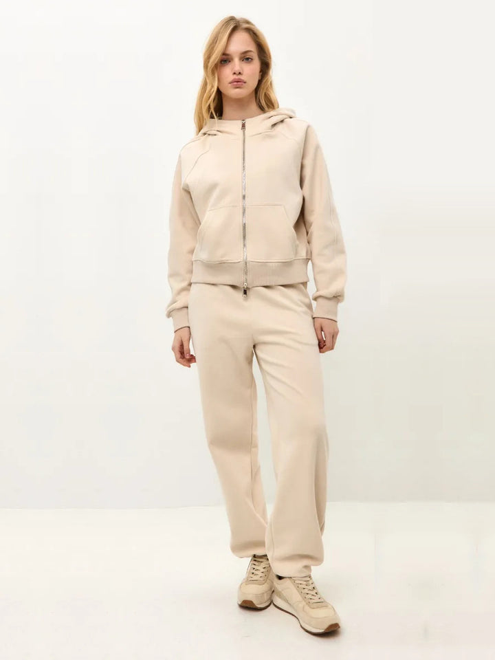 Damen sportliches Fleece-Hoodie-Set mit verschließbarem Reißverschluss Drune