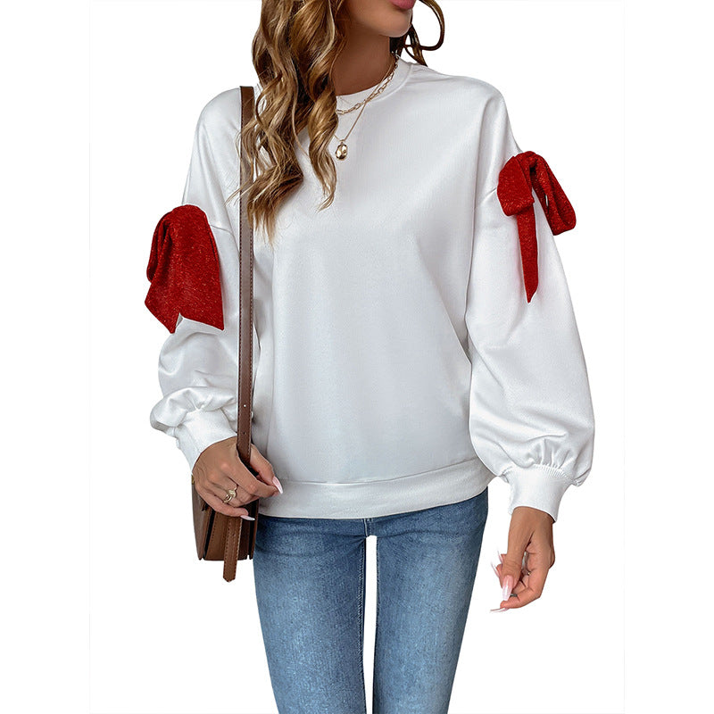 Damen Sweatshirt mit voluminösen Puffärmeln und verspieltem Schleifendesign Drune