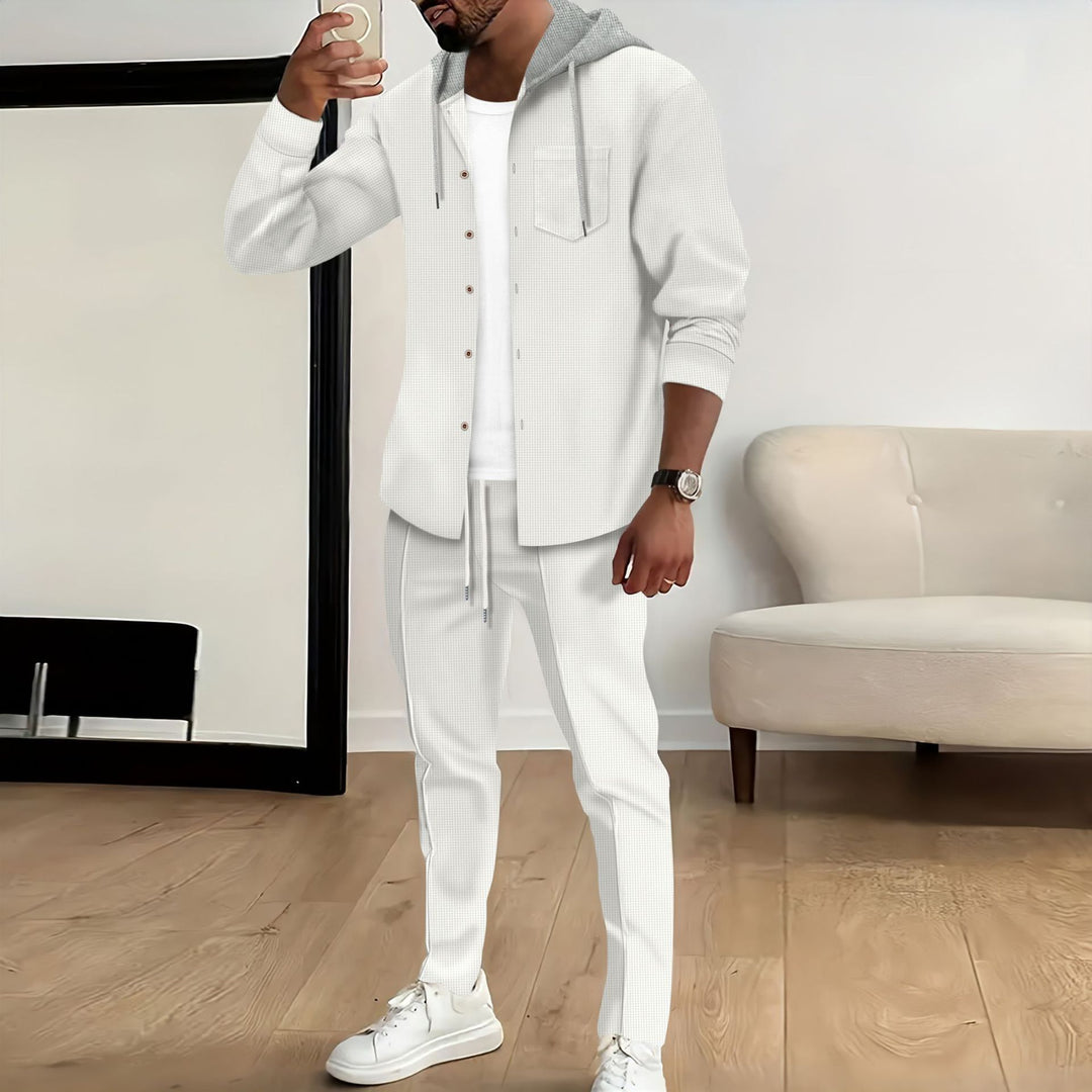 Herren nan strukturiertes Overshirt mit Kapuze und abgestimmter Relaxhose Drune