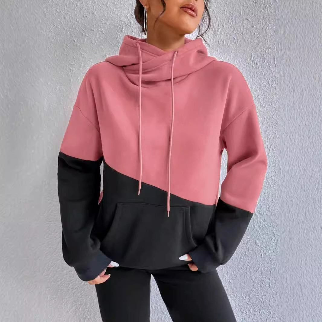 Damen gemütlicher Hoodie mit asymmetrischem Farbblockdesign Drune