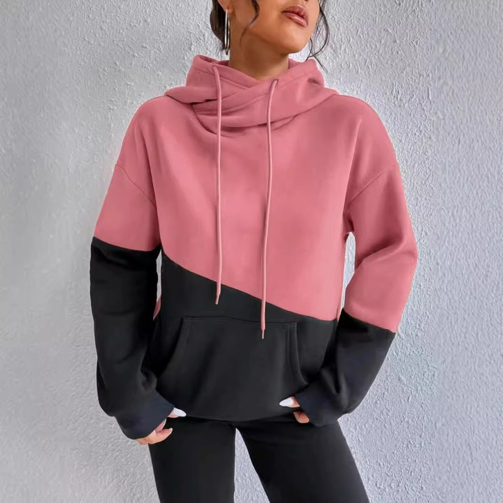 Damen gemütlicher Hoodie mit asymmetrischem Farbblockdesign Drune