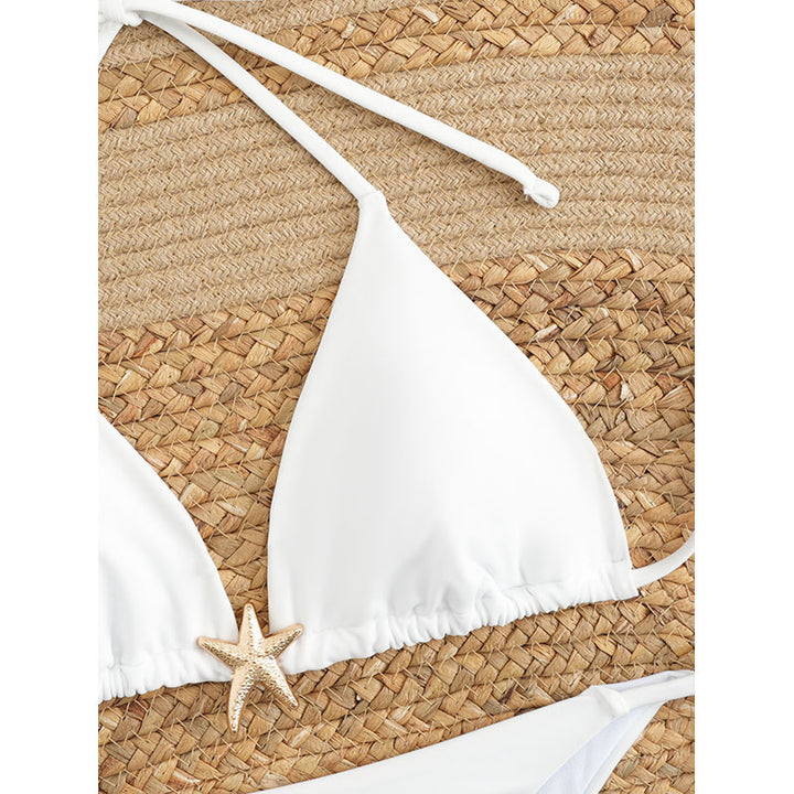 Damen Triangel-Bikini mit verstellbaren Bindebändern und zierlichen Muscheldetails Drune