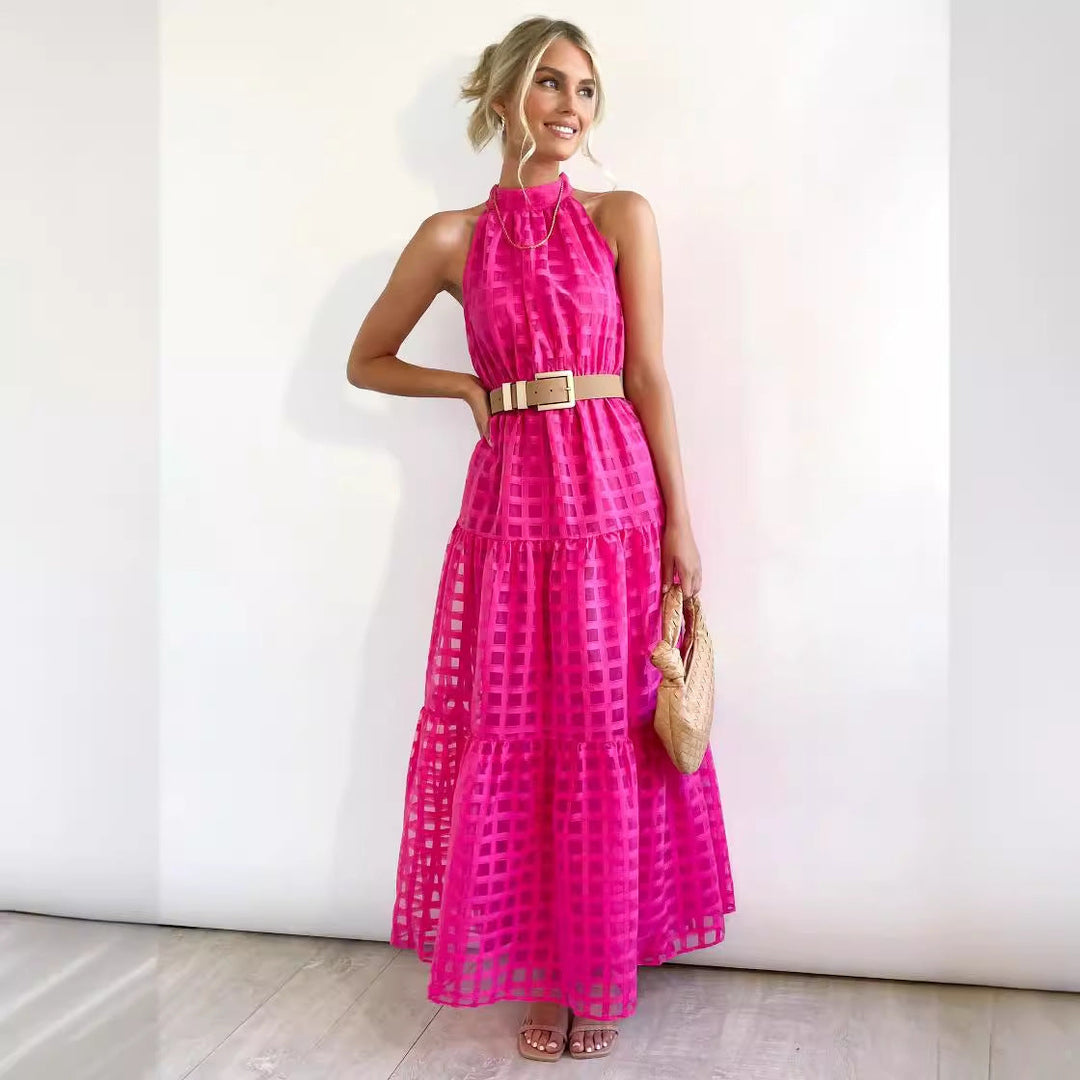 Damen Maxikleid mit raffiniertem Hochkragen und gestuftem Design Drune