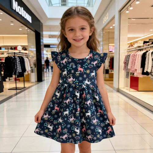 Mädchen Freizeitkleid mit süßen Einhorn- und Blumenmotiven Drune
