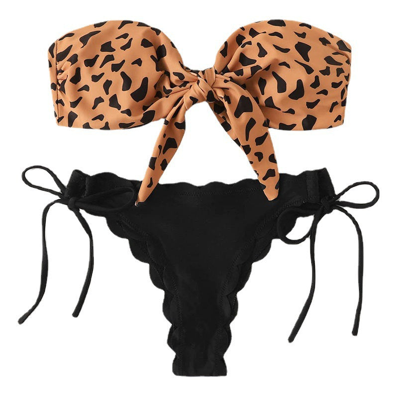 Damen Bandeau-Bikini mit modischem Tiermotiv und Bindedetails Drune