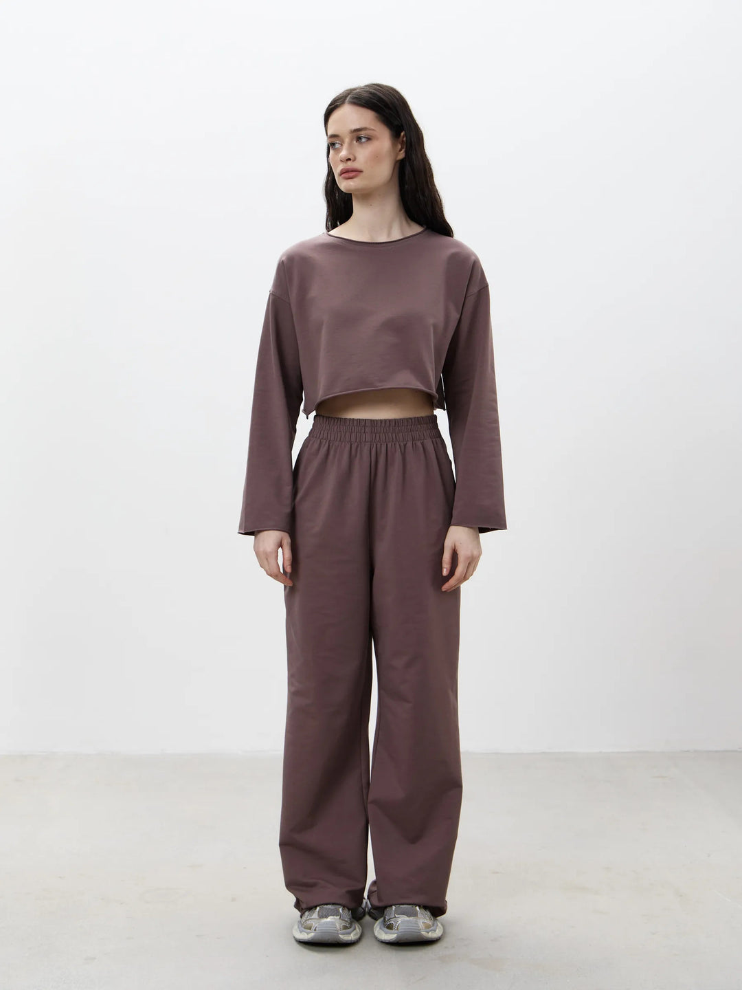 Damen Komfortables Cropped Sweatshirt und Weite Jogginghose Set Drune