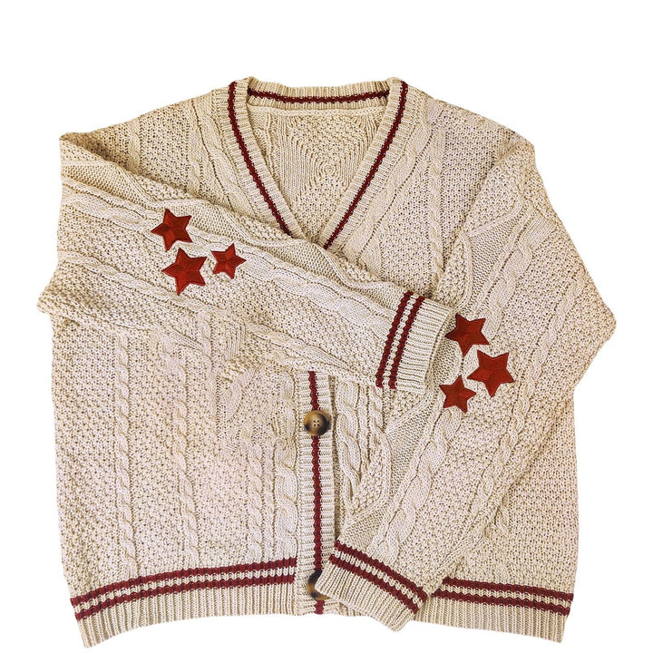 Damen Grobstrickjacke mit eleganten Sternenapplikationen und kontrastierenden Details Drune