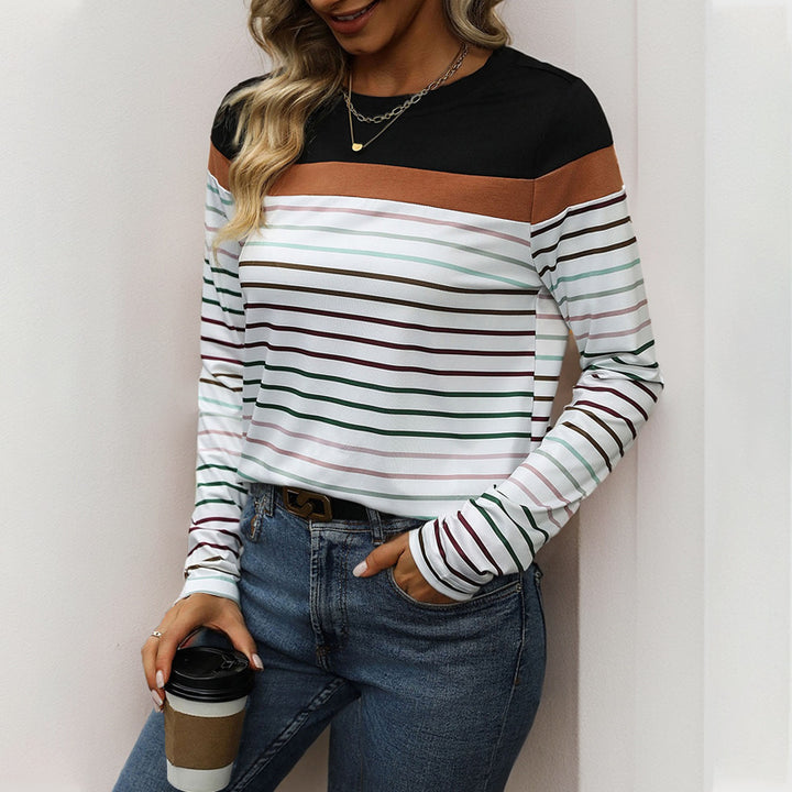 Damen lässiges Langarmshirt mit modischem Streifenmuster Drune