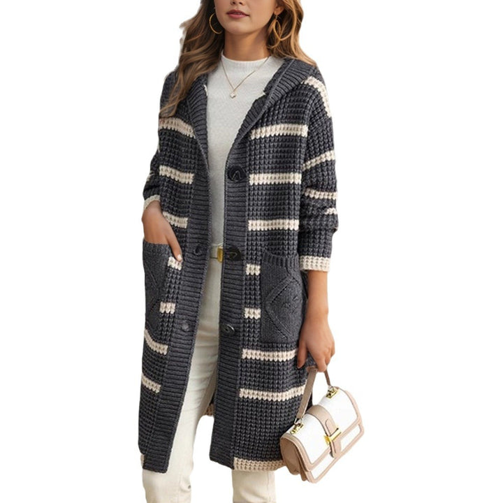 Damen Strickmantel mit Kapuze und Taschen Drune