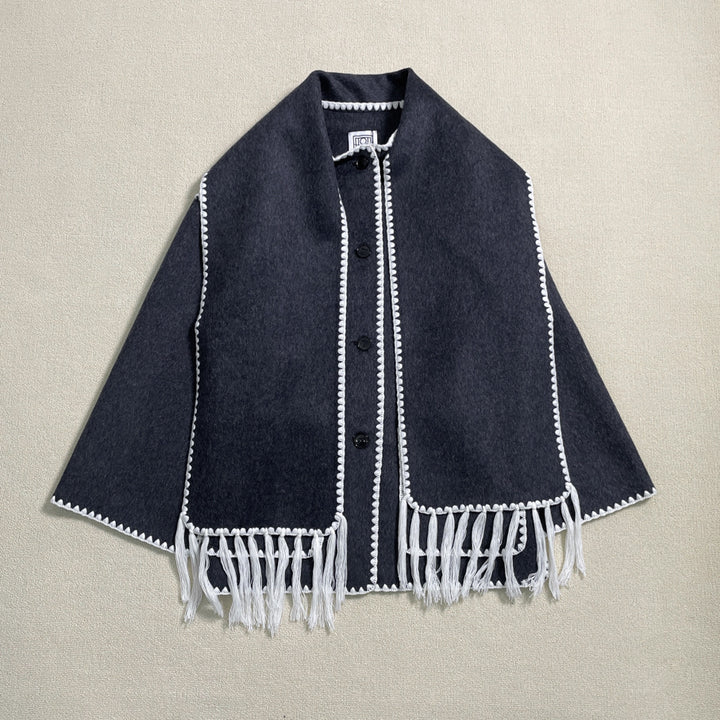 Damen elegante und vielseitige Wolle Poncho Drune