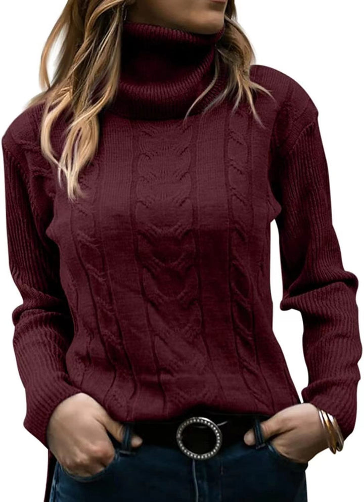 Damen Strickpullover mit hohem Kragen und strukturiertem Zopfmuster Drune