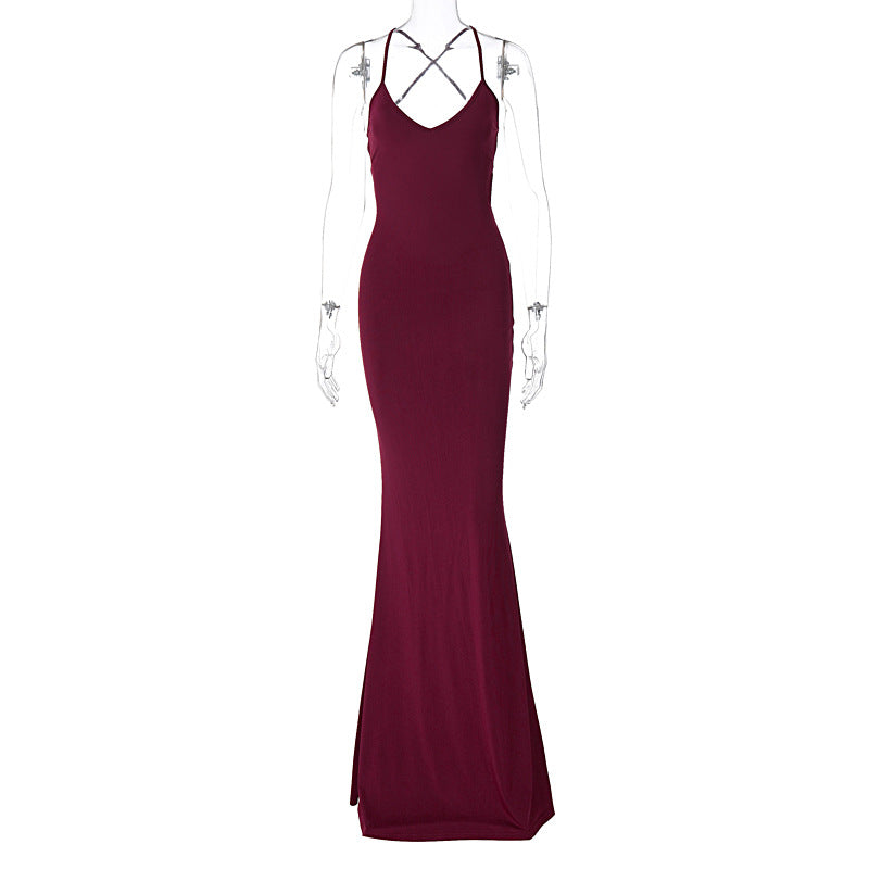 Damen Elegantes Satin-Maxikleid mit verführerischem V-Ausschnitt Drune