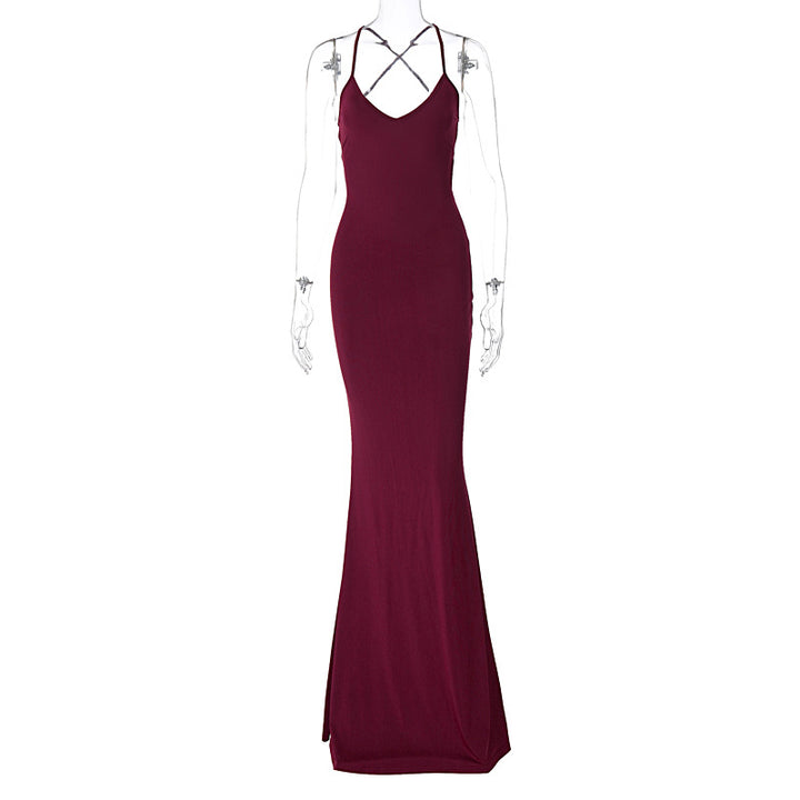 Damen Elegantes Satin-Maxikleid mit verführerischem V-Ausschnitt Drune