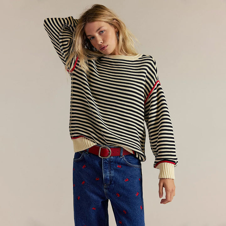 Damen Oversized Strickpullover mit Streifenmuster und lässiger Passform Drune