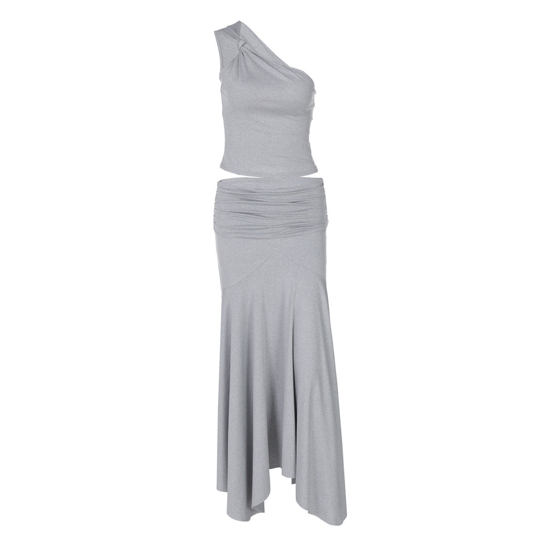 Damen Elegantes One-Shoulder Kleid mit fließendem Saum und Raffung Drune